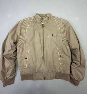 Vintage 80s Skyline Beige Quilt-Shoulder Bomber Jacket with Removable Lining